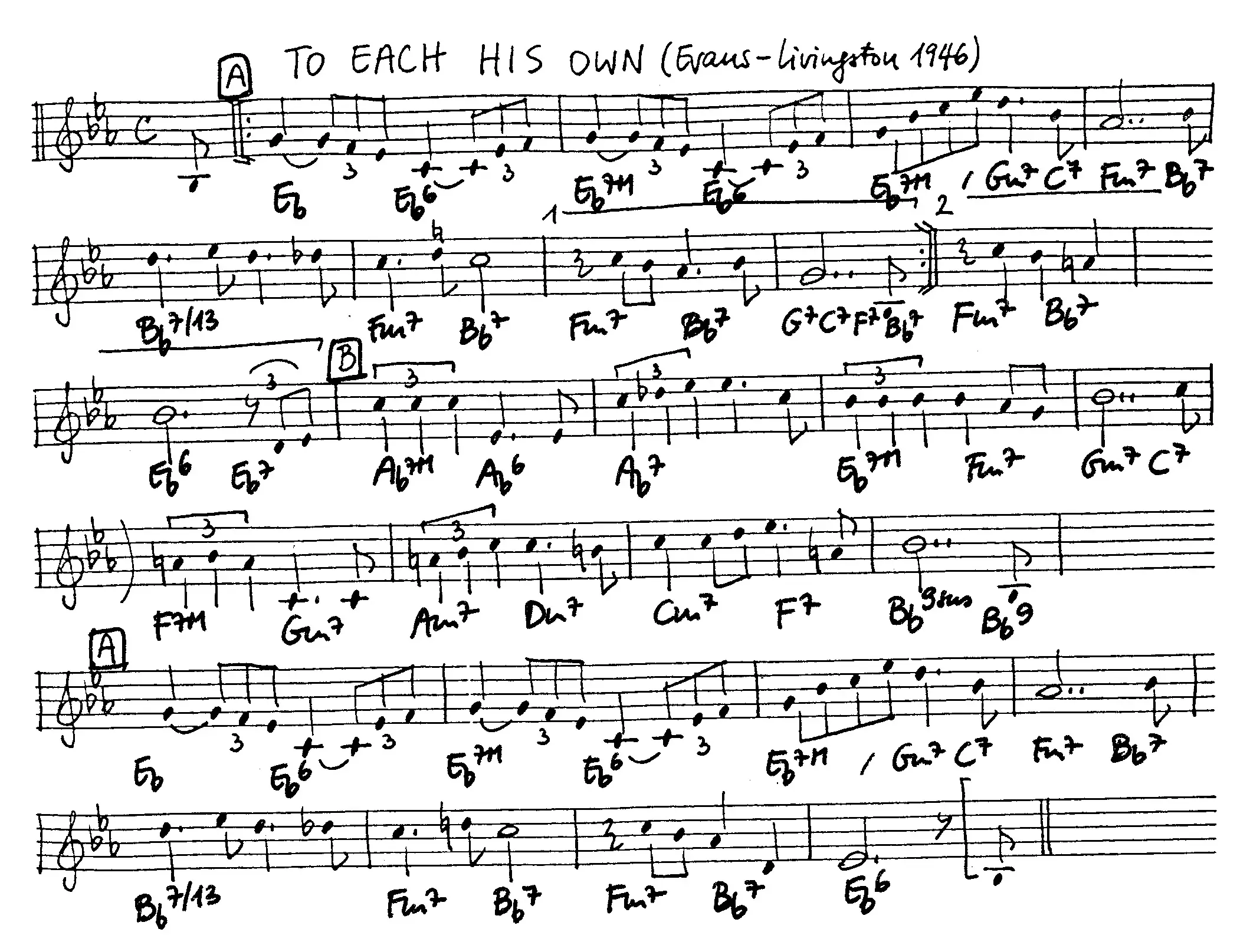 to each his own free jazz leadsheet - Courtesy of the Jungle Jazz Band